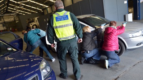 MOVE MOVE MOVE...Sergeant Chris Walsh training officers in what to do when a travelling car containing a ‘principle’ is attacked