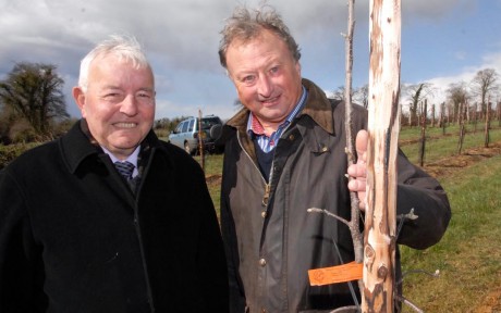 John Brownlee, right, with Eugene Hueston at the opening of John's new orchard project near Newtownbutler.