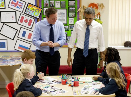 UK Prime Minister David Cameron United States of America-President Barack Obama school visit