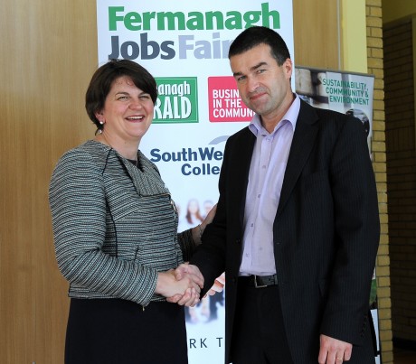Enterprise Minister Arlene Foster, and Fermanagh Herald editor, Maurice Kennedy at the 'Let's Work Together' initiative