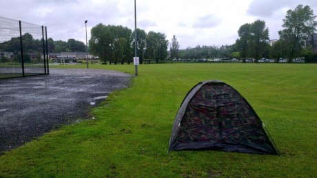 ALONE...A tent set up near the Lakeland Forum in Enniskillen. 