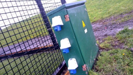 ELECTRIC...Sockets at the broad meadow, near the Lakeland Forum in Enniskillen, believed to be for protesters set to descend on the county