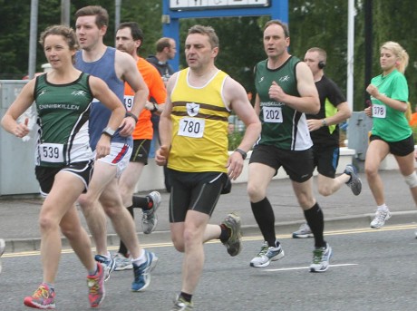 Runners making their way passed the bus depot in the Enniskillen 10K at the weekend.