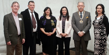 Seán Ó Súilleabháin of Sean O’Heslin’s GAA Club; author Carlo Gebler (who lives in Co. Fermanagh); Ruth Moore Gonsalves from the Dialogues through Literature Programme; Catherine Ryan of the International Fund for Ireland; Cllr Alex Baird of Fermanagh District Council; and Melanie Ward of Libraries Northern Ireland.