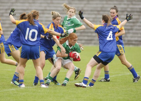 Noelle Connolly finds herself surrounded by Roscmmon defenders    
