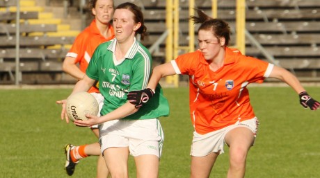 Fermanagh's Shauna Hamilton comes under pressure from her Armagh opposite number 