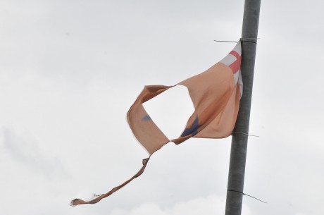 One of the tattered flags left flying in Enniskillen 