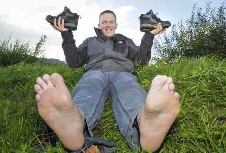 Shane McDermott has his walking boots ready for the Charity walk up Cuilcagh Mountain