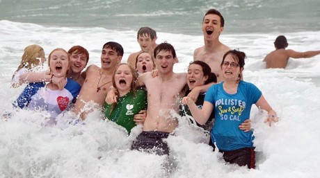 SURF'S UP... Pilgrims from Clogher Don Oige taking a breather