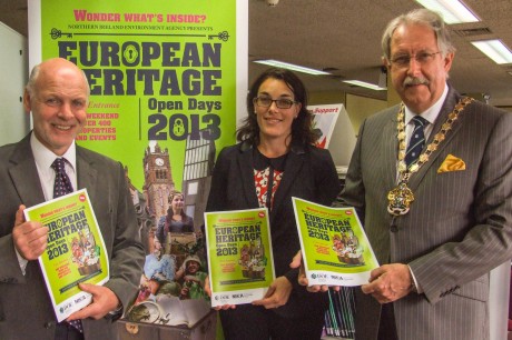 Pictured at a Heritage Information Day in Enniskillen Library are (left to right) Cllr Alex Baird, Chairman of Fermanagh District Council, Natalie O'Rourke, European Heritage Open Days co-ordiantor in the Northern Ireland Environment Agency and Stephen Bleakley, Manager of the Enniskillen and Omagh Area for Libraries NI