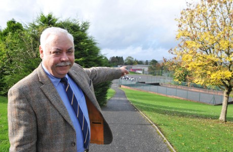 Eugene McCullough, Principal of St Michael's College, pointing out the area where the new proposed facilities could be built 
