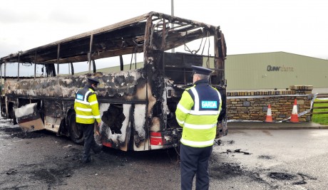 Bus burnt at Quinn Therm plant