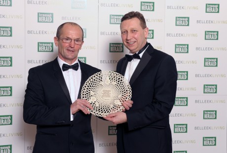 Gerry Murphy, Fermanagh Herald Sports Personality of the Year 2013 with John Maguire, managing director of Belleek Living and the Belleek Group