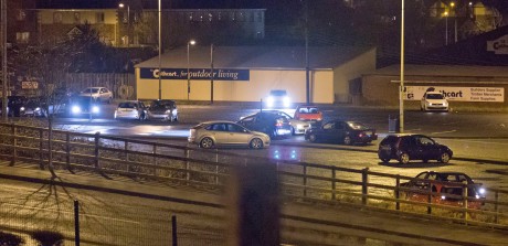 Cars congregate at the Railway Car Park in Enniskillen on Friday night.
