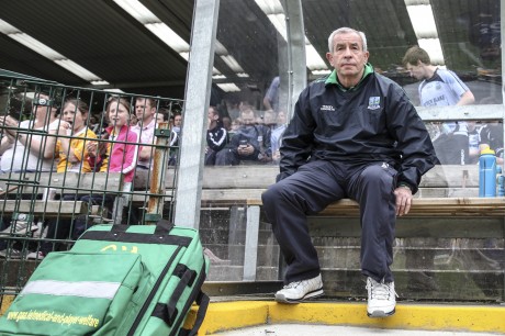Pete McGrath, Fermanagh Manager, takes a seat prior to the throw-in.