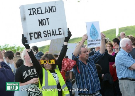 PROTEST... Anti-fracking activists at the protest tonight (July 21)