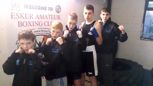 The five Erne Boxing Club fighter who took part in the Esker Boxing Club tournament in Lucan.