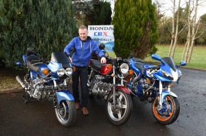 Ricky White pictured with three of his CBX bikes: A 1981 CBX 1000z customised, a 1979 CBX 1000z standard and a CBX 1000 special 