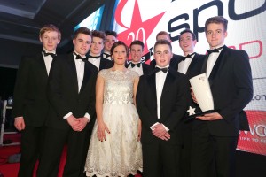 Portora Rowers receiving their award with Joanne Hayden of Linwoods at the Belfast Telegraph Sports Awards at the Ramada Hotel.