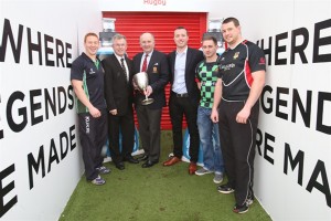 Pictured at the Towns Cup semi-final draw are Ballynahinch II captain, James McBriar, Stephen Quinn, Chairman, Donaghadee RFC,  John Kinnear IRFU (Ulster Branch) President, Niall Rush, Powerade Events Manager, Aaron Best, Captain Clogher Valley and Chris Smyth Ballymena II captain.