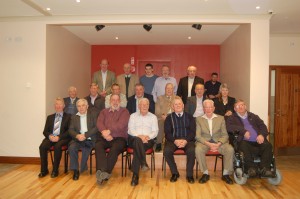 Pictured at the recent Knocks 1964 reunion were: Back l-r – Anthony Cannon, Hubert McDonald, Paul McManus - standing in for Eamon McManus RIP, Michael Maguire - standing in for Tony Maguire RIP, Jimmy Lynch. Middle, Tom Maguire, Seamus McBrien, Vincie Murray, Tom Rice, Paddy Brady, Noel McElroy, Louise Rice - standing in for Louis Leonard RIP. Front, Vincie Swift, Jimmy McCabe, Kevin McManus, Michael McManus -captain, Francie Treacy, Pat Treacy and Noel McCaffrey.