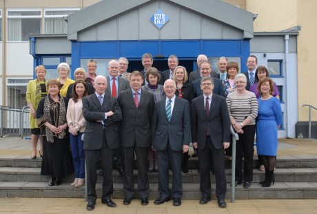 Pictured at the WELB's last board meeting are former Chief Executives Michael Murphy and Joseph Martin, along with former Senior Management Team members and PA's