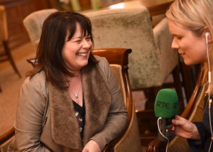 SEEING THE FUNNY SIDE…Michelle Gildernew is interviewed by RTE in Enniskillen.