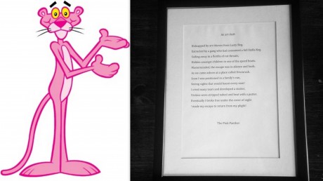 The returned artwork contained a poem mysteriously signed 'The Pink Panther'
