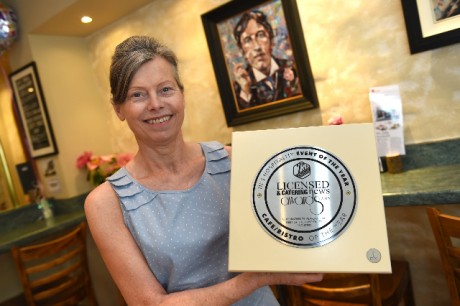 Hazel Johnston, owner of the Jolly Sandwich, Enniskillen with her Cafe/Bistro of the Year award which the coffee shop won at the recent Licensed and Catering News Awards    RMGFH65