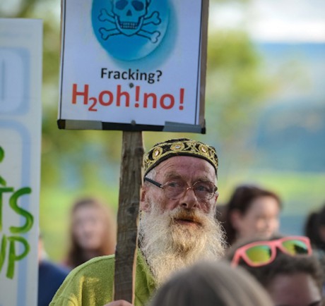 Enniskillen native Gerard 'Maco' McIntyre joined hundreds of protesters at the drill site near Belcoo last year.  RMGFH120