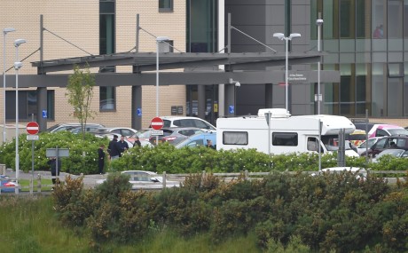 Travellers were congregated at the A&E entrance to the South West Acute Hospital towards the end of last week where another traveller died.  The deceased's remains were removed from the hospital last Friday evening at around 7.30pm