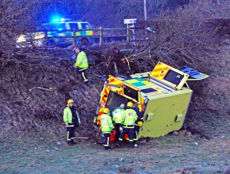 Members of the Emergency services at the scene of the ambulance crash near Brookeborough in January 2011    gkfh2