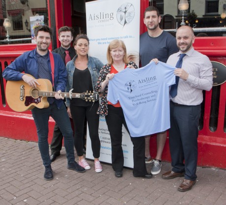 Launching the Summer Live Lounge at Blakes, Karl Ledwith, Gary Lynch, Sinead McGovern from The Engagements, Bridie Sweeney, Aisling Centre Co-Ordinator, Niall Carberry and Blakes Manager Mark Edwards  bmcb 11