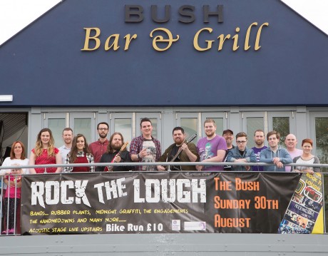 Launching "Rock the Lough" at the Bush Bar are : Ann Murphy, Edel Connolly, Adam Cooke, Maria Cameron, David Fawcett, Krum Maguire, Ciaran Carson, Gareth Jones, Marty Cox, Richard Ireson, Ciaran McCarron, Gary Donnelly, Michael Smith, Oliver Hanly and Donna Shannon. JPM1518