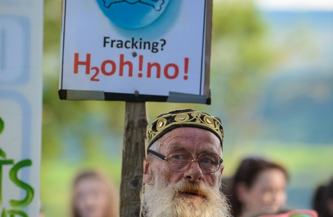 Enniskillen native Maco joined hundreds of protesters at the drill site near Belcoo. RMGFH120