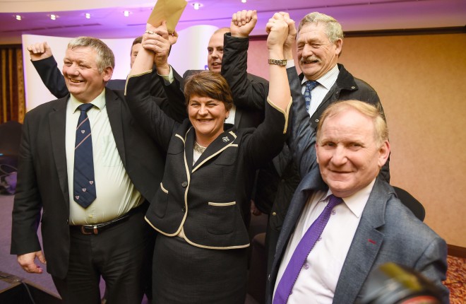 Newly appointed DUP Leader Arlene Foster with party members from Fermanagh and South Tyrone, including Lord Morrow    RMG38