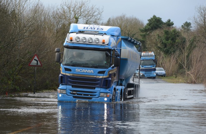 Lorries took it slow as they passed through the floods    RMG14