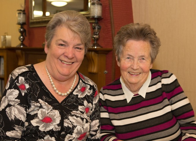 Hilda Latimer MBE and Gertie Fee (Chairperson Lisnaskea Ladies Group) enjoying the 25th anniversary celebrations  JPM6939
