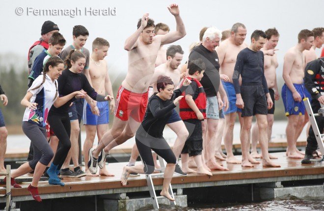 Marie Quigley is one of the first adults to take a dip at Galloon Island.