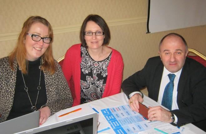 Jennifer Young, Catherine Ross and Cllr Victor Warrington at the satellite broadband open day at the Donn Carragh on Monday.