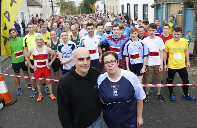 Nigel and Sharon McGrath along with hundreds of participants just before the Run for Oisin last year in Belcoo
