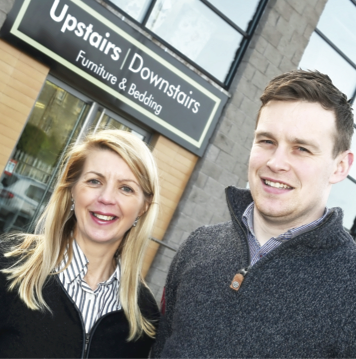 Karen Cox (assistant manager) and Ronan McNally (manager) outside the newly opened Upstairs Downstairs located at Derrychara Link, Enniskillen