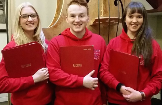 Lauren Coulter, Graeme Read and Ciara Timoney are all music students studying at the Ulster University Magee campus.  As members of the Ulster University chamber choir they were proud to have been given the opportunity to sing as part of the chorus for the world premiere of Paul Mealor's 'Stabat Mater' and 'Jubilate Deo' on Monday 15th Feburary in Carnegie Hall New York.