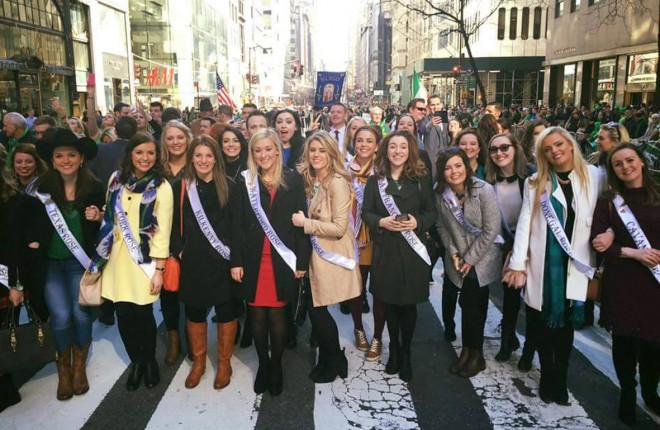 Fermanagh Rose, Aoife McCann, centre, with other roses at the New York St Patrick's Day parade