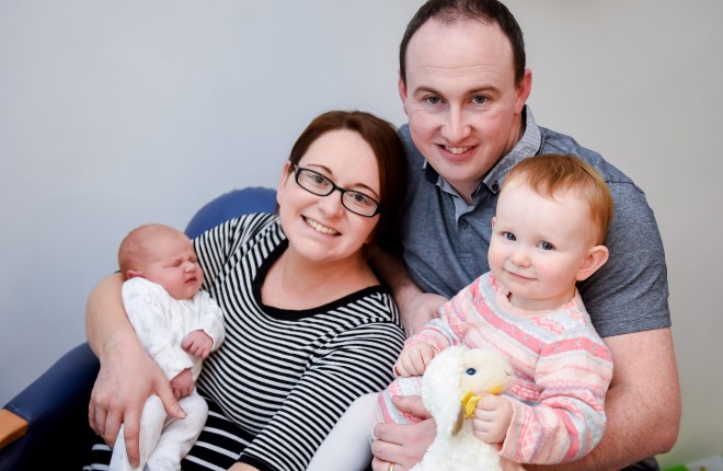 Aoife and Shane McAloon with newborn, leap year baby, Orla and her big sister Emily    RMG03