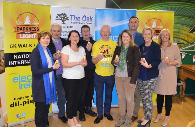 At the launch of Fermanagh Darkness Into Light 2016 were members of the Lisnaskea Darkness Into Light committee, from left,ÊDympna Armitage, Jimmy Boyle, Tara Boyle (Oak HLC), Dermot McCrystal, Fr Cathal Deery, Patricia Mohan, Tom McEvoy (Pieta House) , Patricia Flanagan (Oak HLC) and Davina Coulter (Oak HLC)