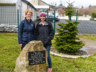 Mary McGrory and Ruth Lynch at the tree which was planted by Margaret Kelly, a Donagh Development Association committee member who recently passed away.  They plan to use the decorate the tree and use it as the village Christmas tree in years to come    RMG48