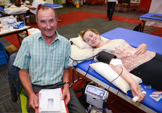 Dessie Maguire from Enniskillen and Grace Boyd from Brookeborough donated blood recently.  It was Dessie's 100th time to give blood and Grace's first time to donate    RMG54