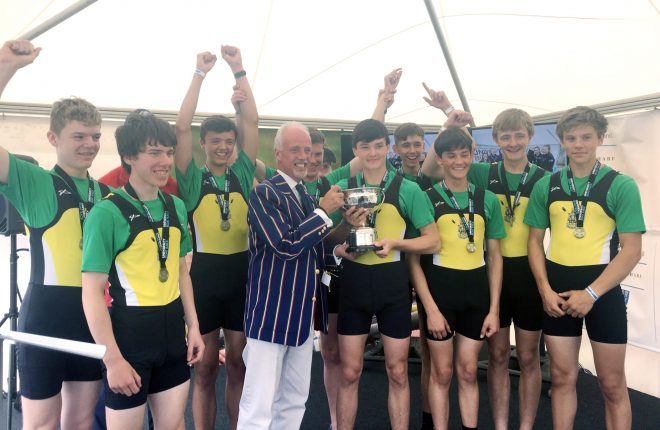 The Portora Boat Club junior 16 eight who defeated Methodist College to retain the Craig Cup.