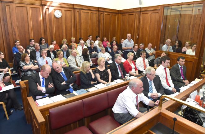 There was a large turn out for the public meeting held at Enniskillen Court House last year    RMG40